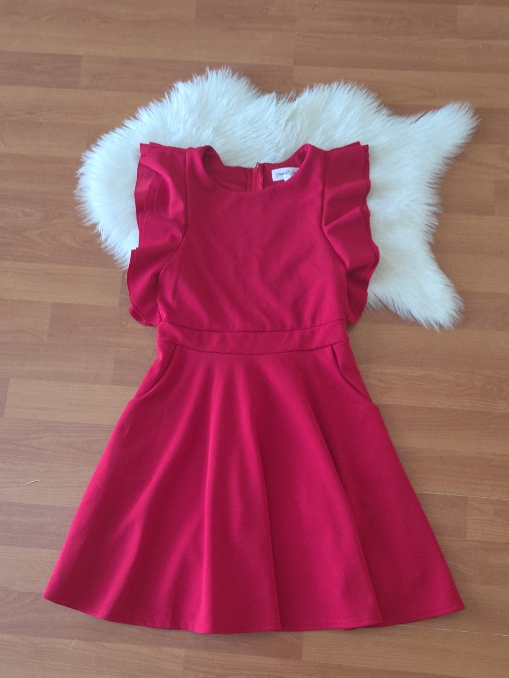 Emerald Sundae Girls Red Ruffle Sleeve Fit-and-Flare Dress Sz 8